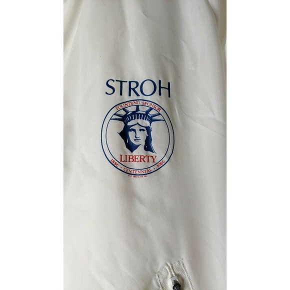 Vintage 1986 STROH Beer Statue centennial Liberty white nylon jacket L Hipster - Picture 2 of 10